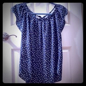 Lauren Conrad black & cream polka dot pleat top XS